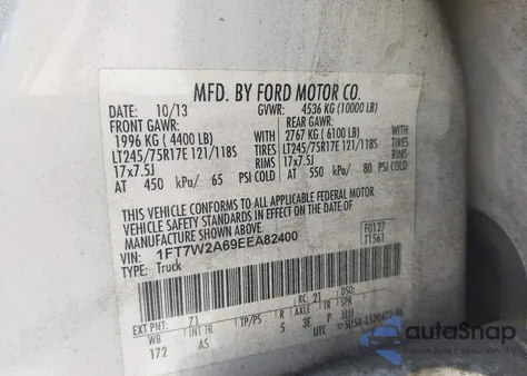 2014 Ford F-250 Xl из США, поврежденный, VIN 1FT7W2A69EEA82400